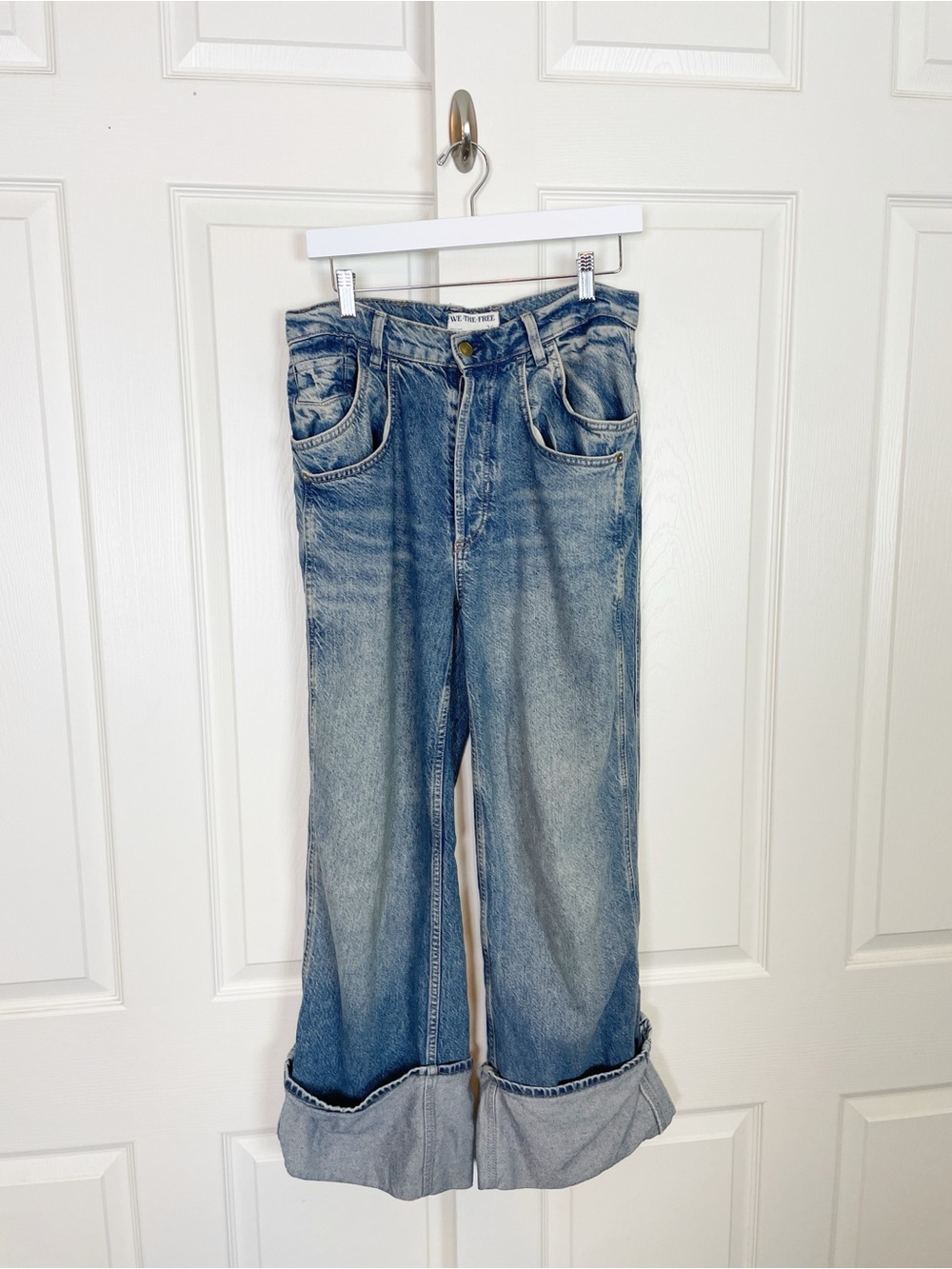 Free People We The Free Final Countdown Wide Leg Cuffed Jeans Sz 26 - Picture 2 of 10